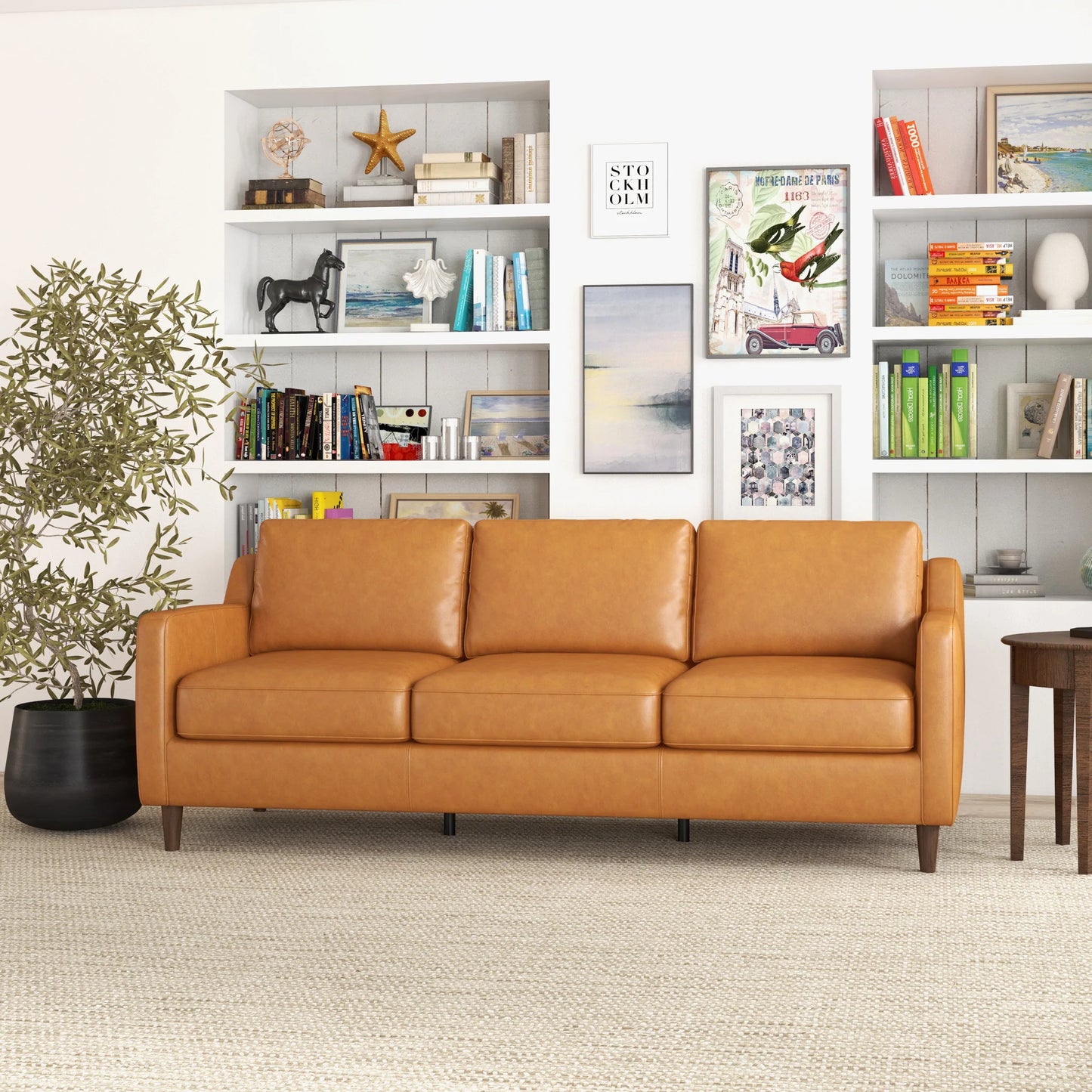 Manhattan Mid Century Modern Leather Sofa