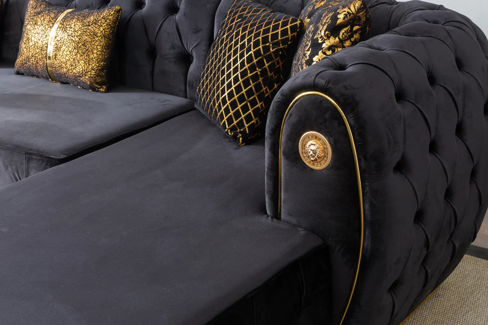 Luna U Double Chase Sectional Velvet Upholstery