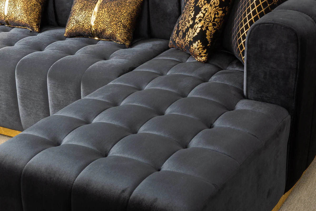 Siesta U Double Chase Sectional Velvet Upholstery- Black