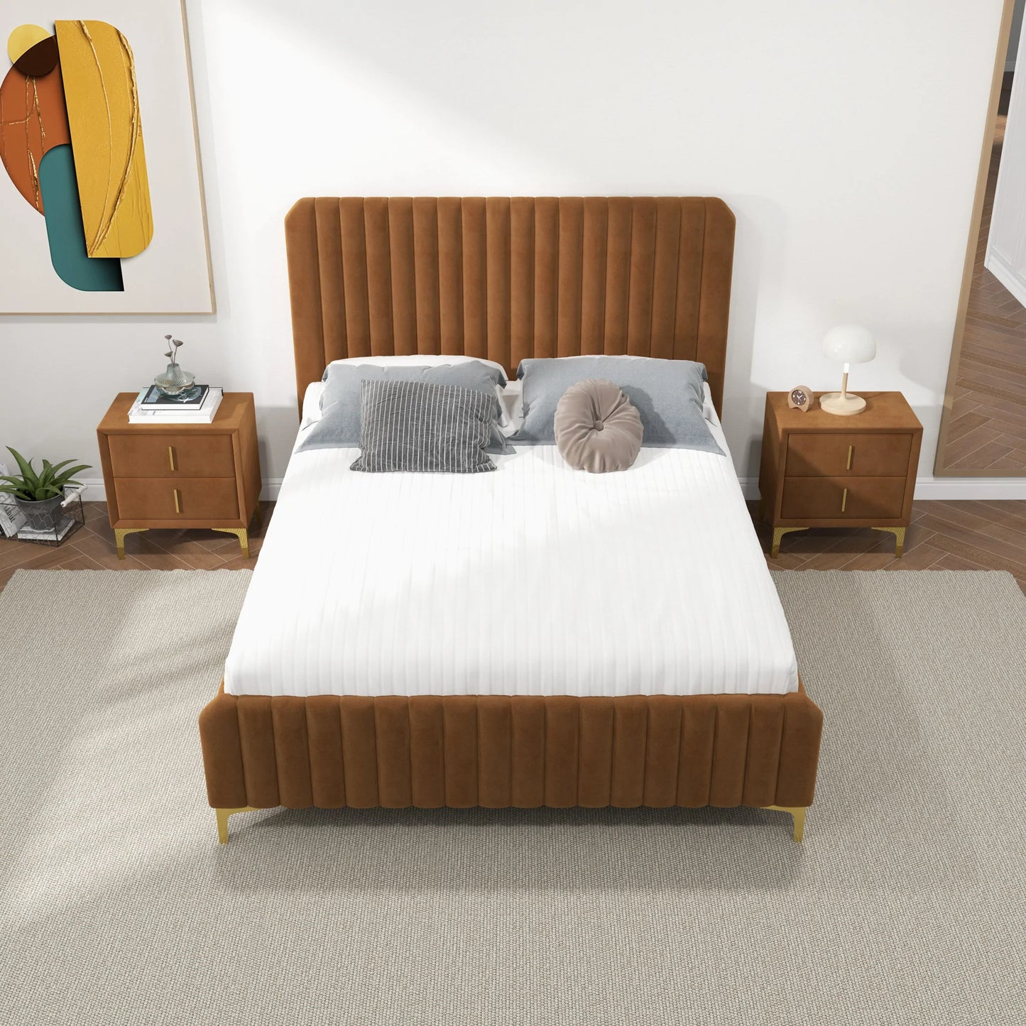 Angela Grey Velvet Platform Bed