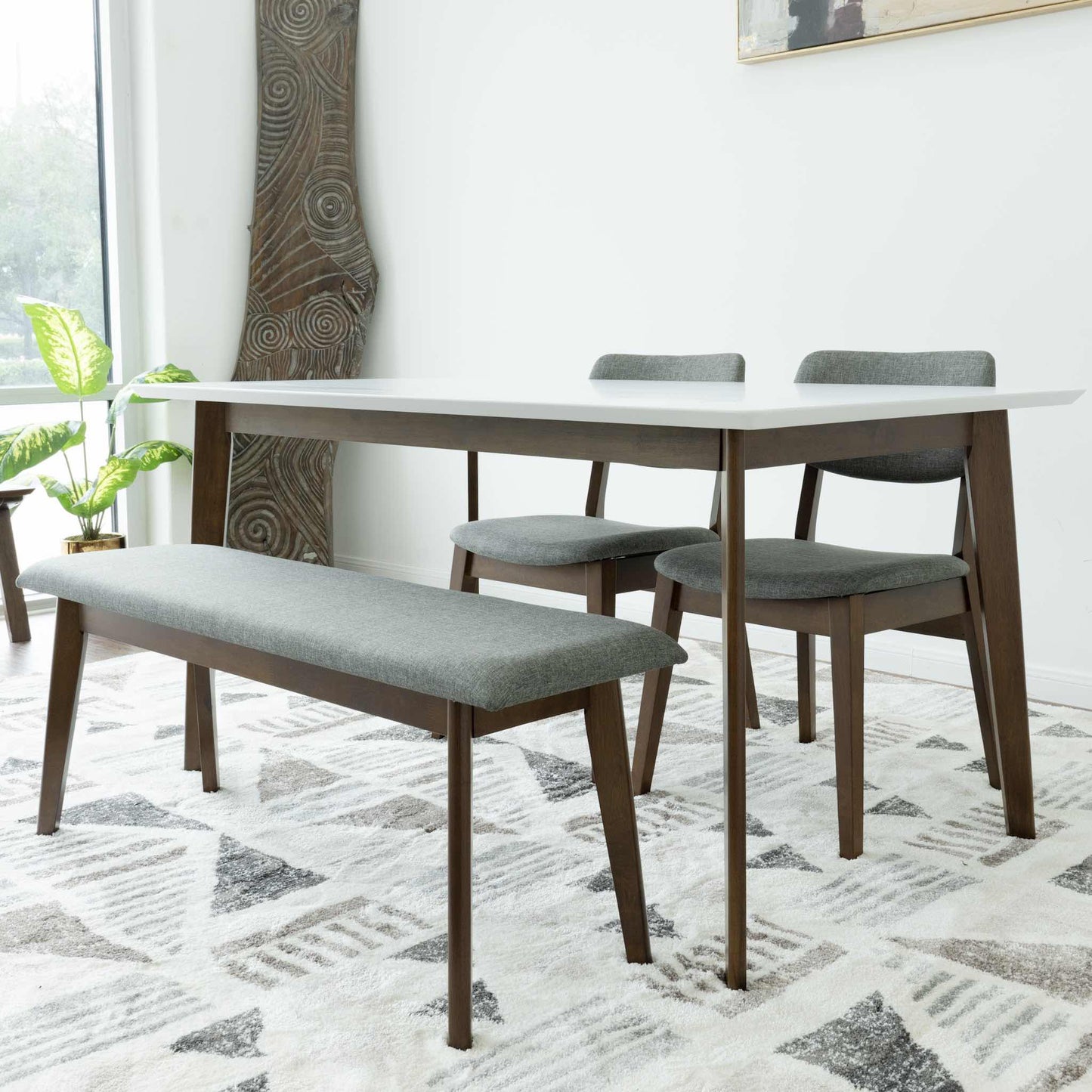 Selena Dining set with 2 Abbott Dining Chairs and 1 Abbott Bench (White)