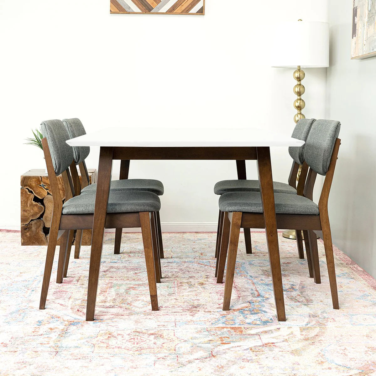 Alpine (Small - White) Dining Set with 4 Abbott Dining Chairs