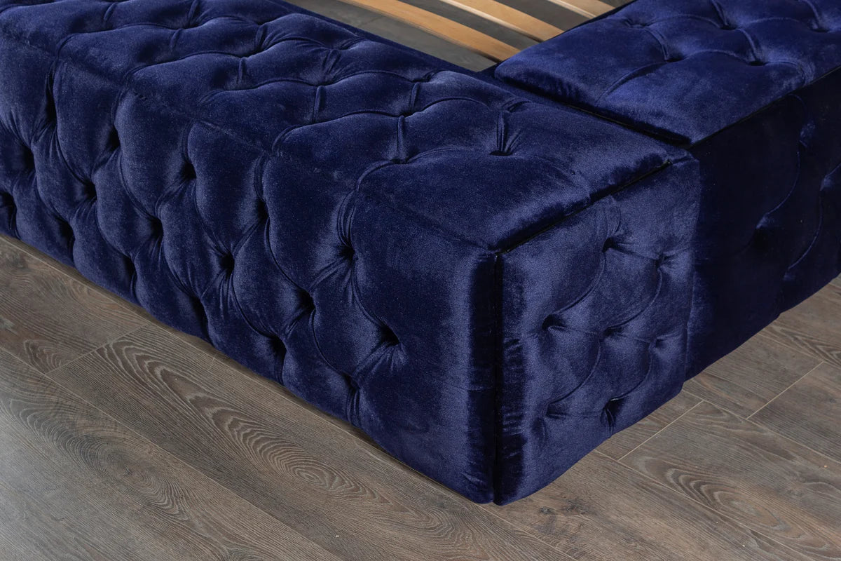 Pandora Velvet Queen Storage Platform Bed - Navy Blue