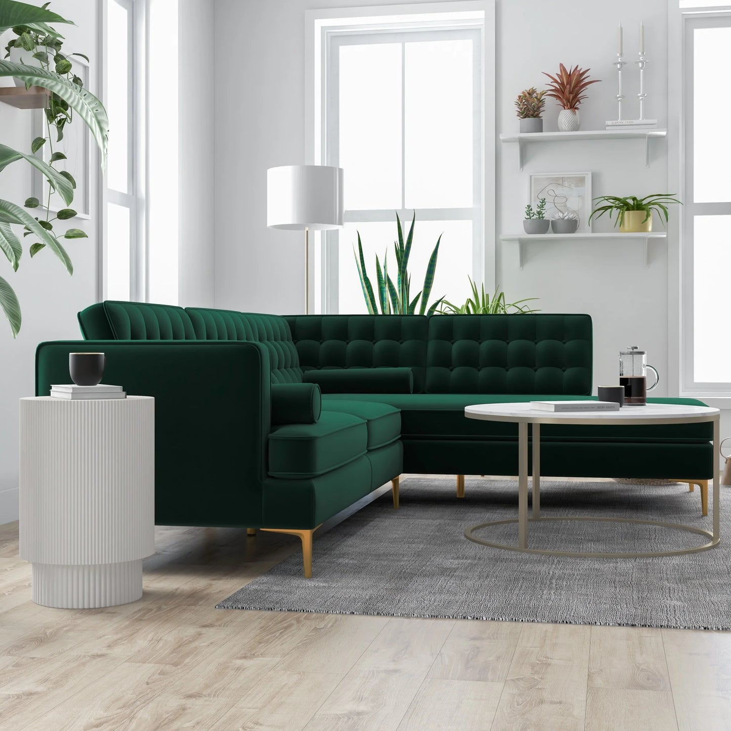 Caleb Sectional Sofa (Green Velvet) Right Chaise