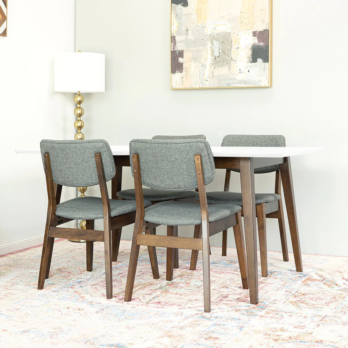 Alpine (Small - White) Dining Set with 4 Abbott Dining Chairs