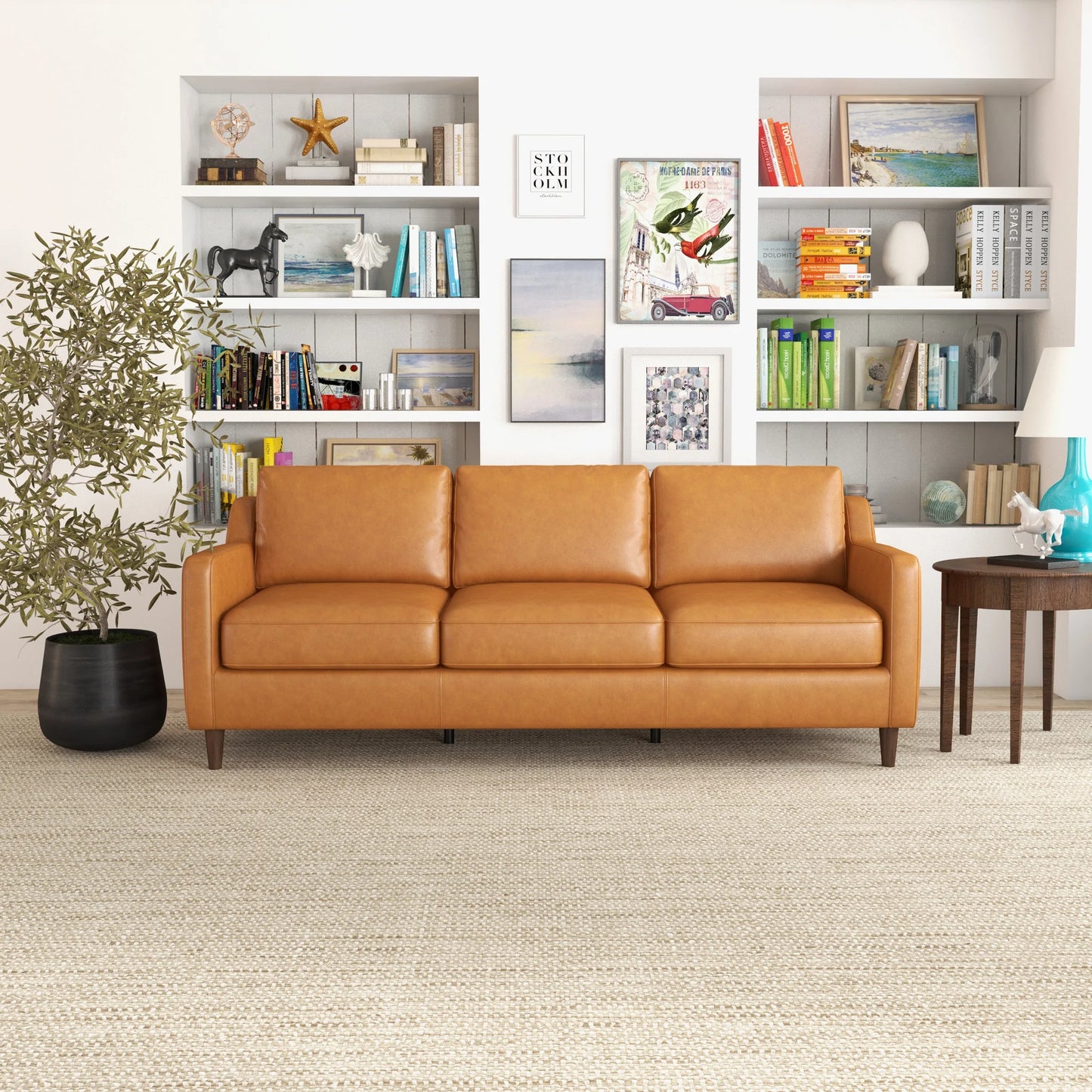 Manhattan Mid Century Modern Leather Sofa
