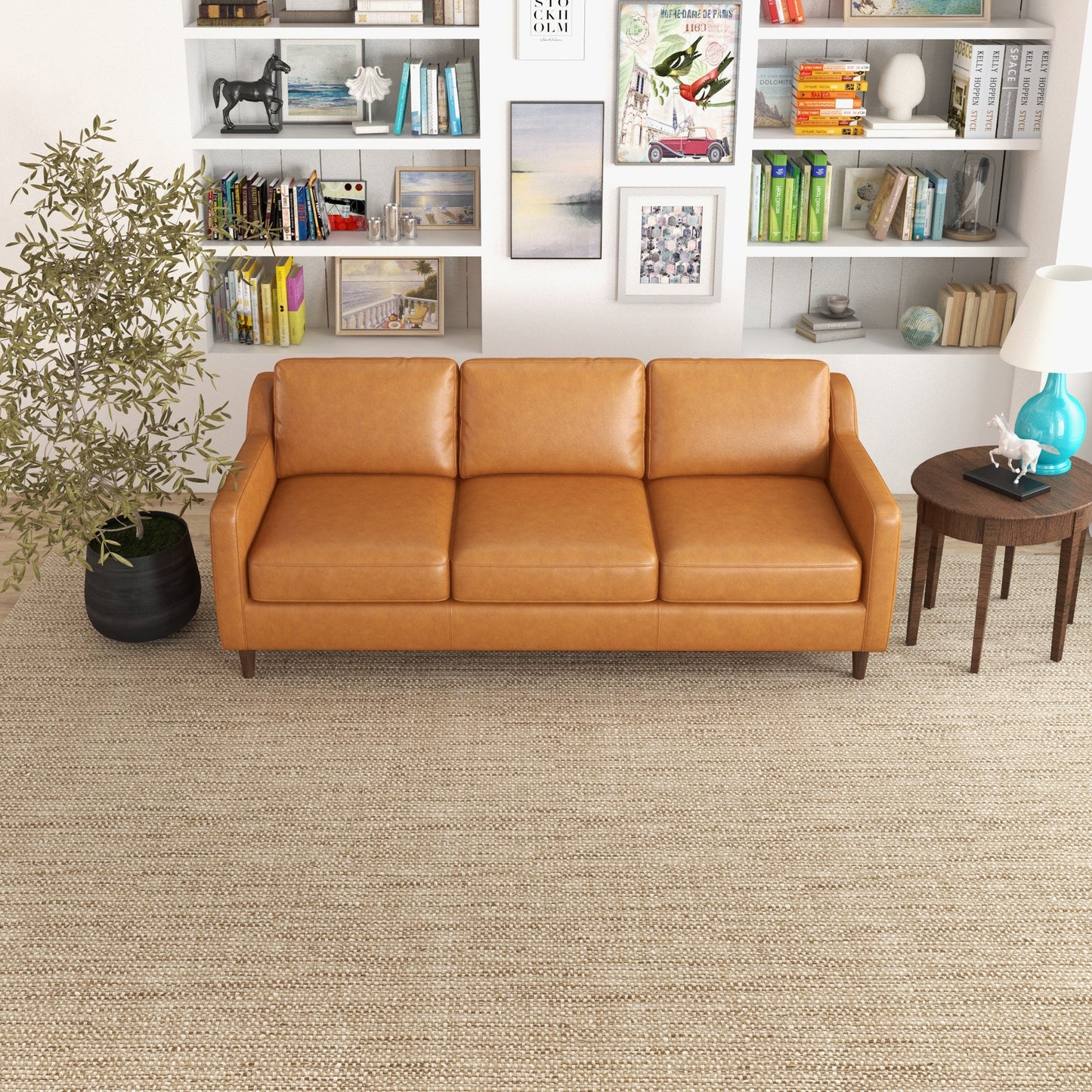 Manhattan Mid Century Modern Leather Sofa