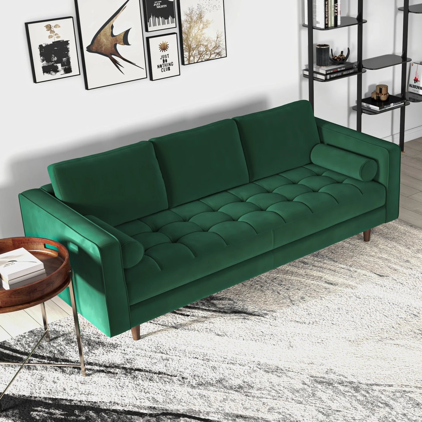 Tessa Dark Green Velvet Sofa 84"