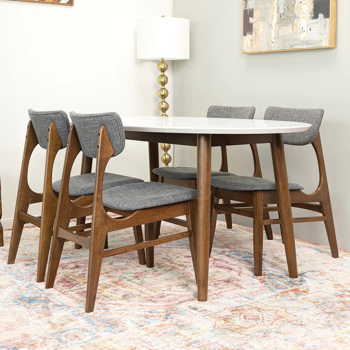 Rixos (Walnut) Oval Dining Set with 4 Collins Dining Chairs