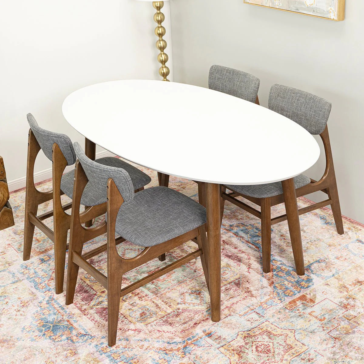 Rixos (Walnut) Oval Dining Set with 4 Collins Dining Chairs