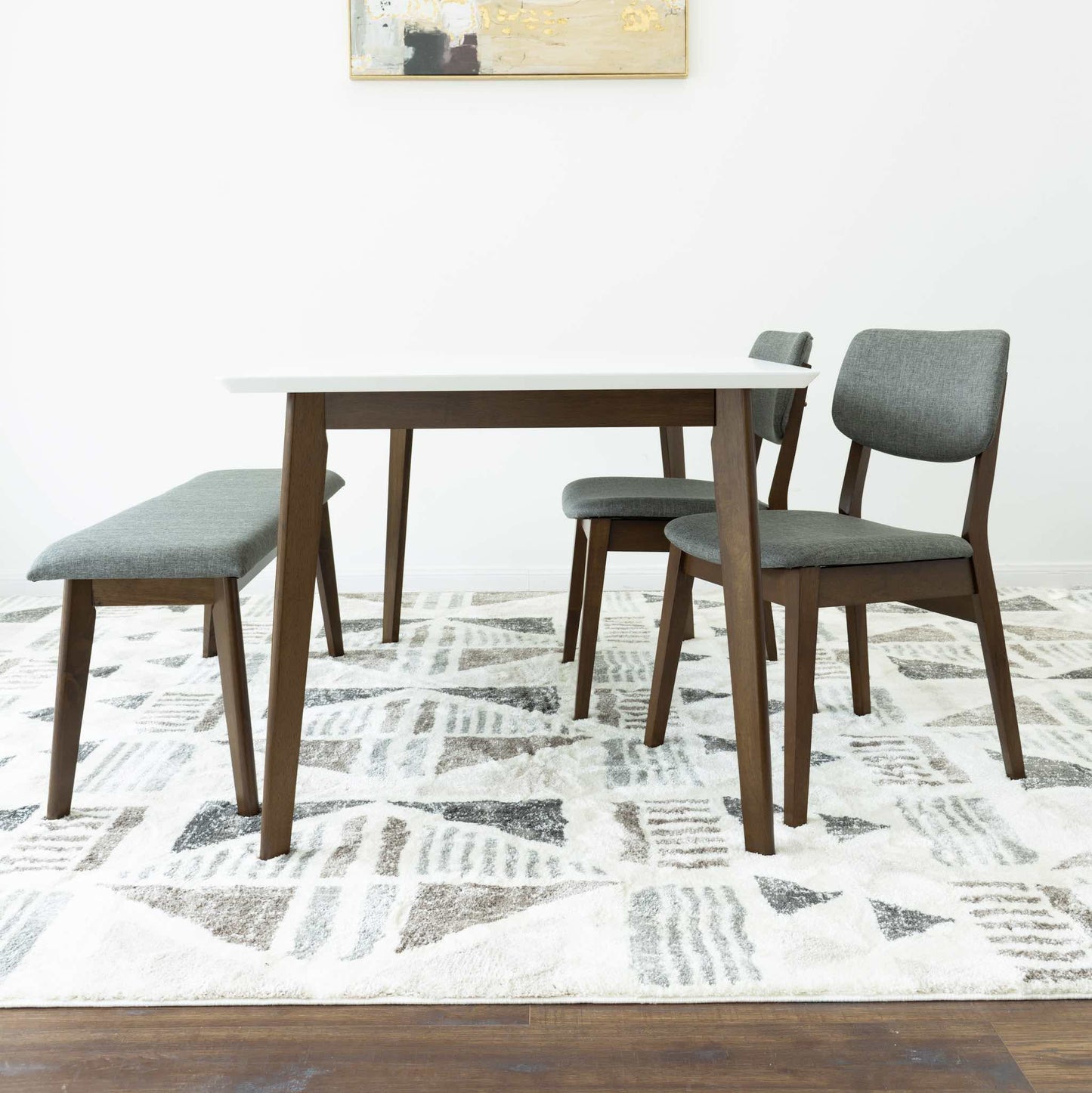 Selena Dining set with 2 Abbott Dining Chairs and 1 Abbott Bench (White)