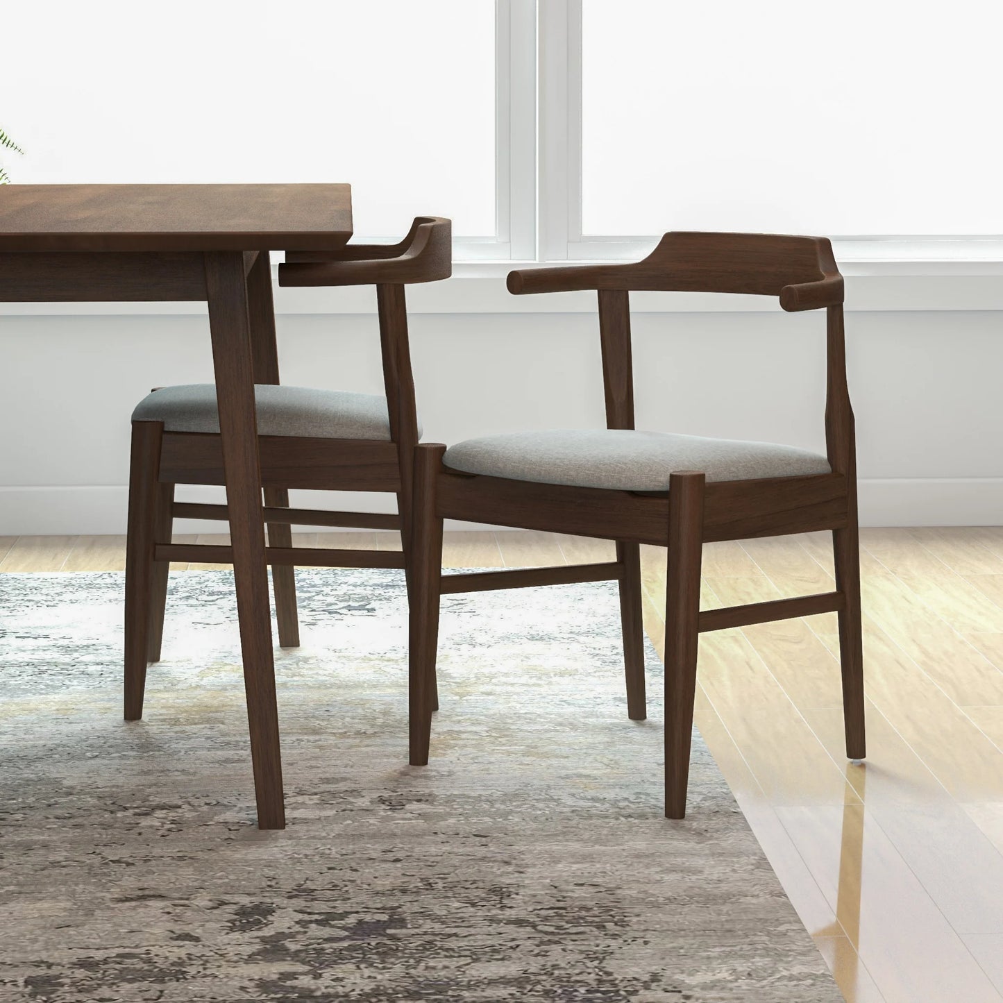 Adira (Large - Walnut) Dining Set with 4 Zola (Grey) Dining Chairs