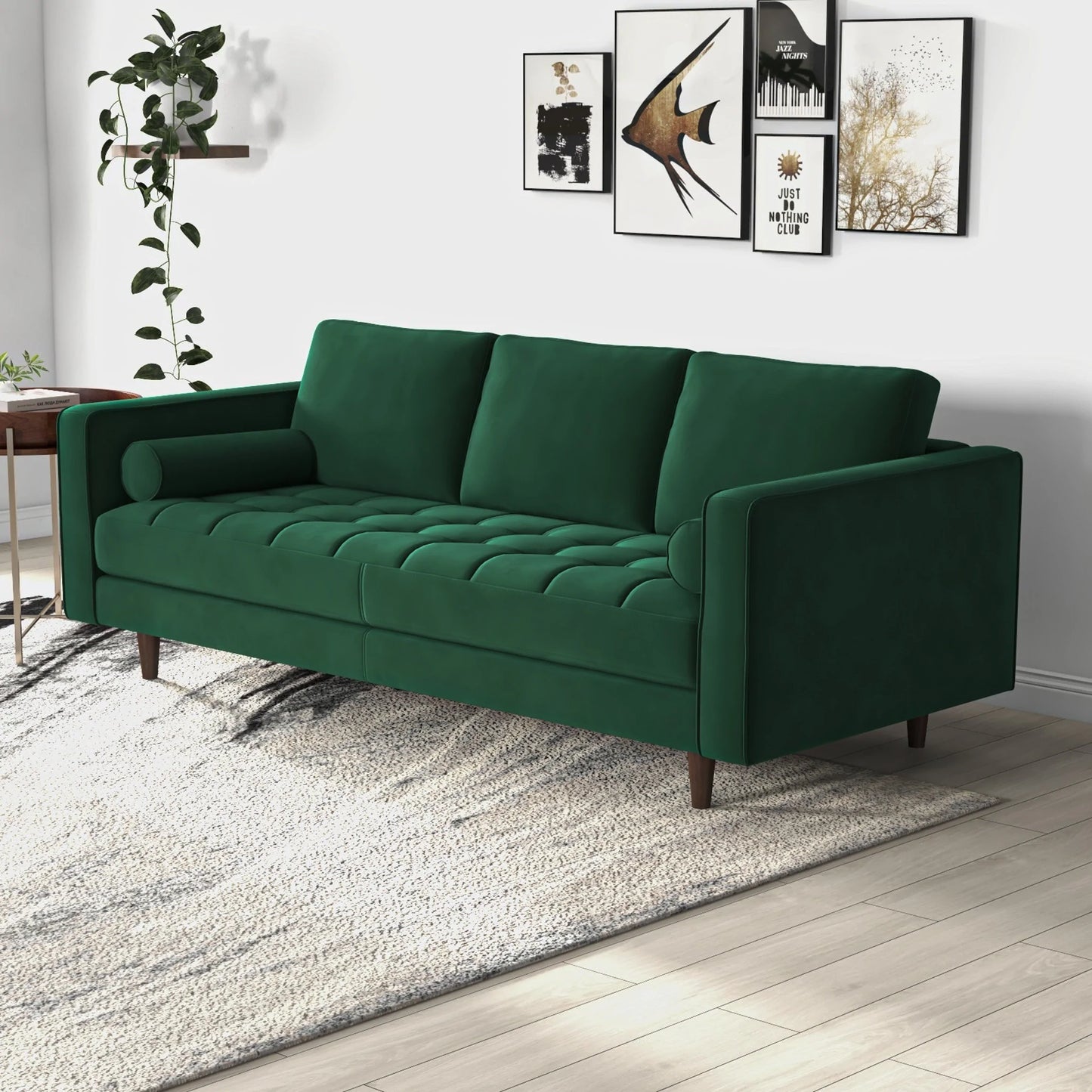 Tessa Dark Green Velvet Sofa 84"