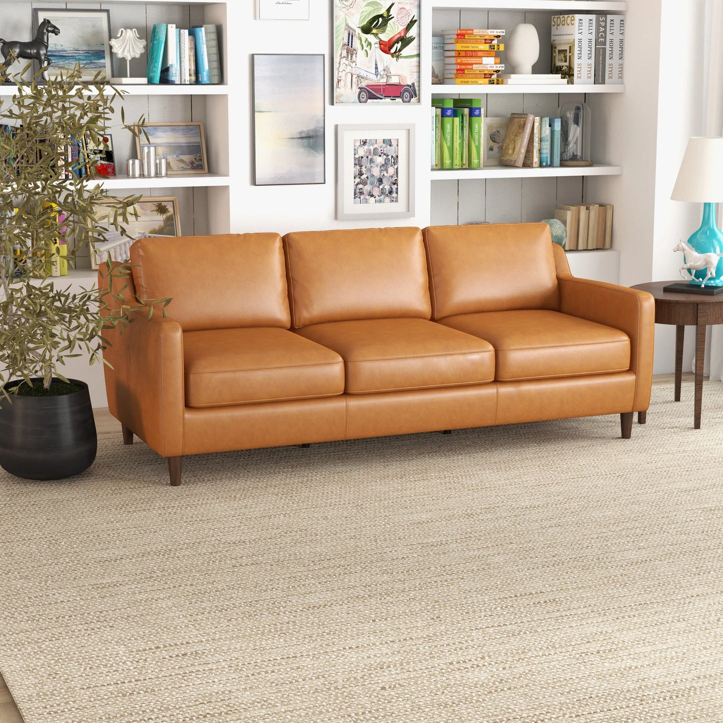 Manhattan Mid Century Modern Leather Sofa