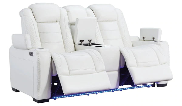 Party Time White Power Reclining Loveseat with Console | 3700418