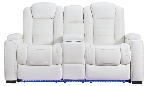 Party Time White Power Reclining Loveseat with Console | 3700418