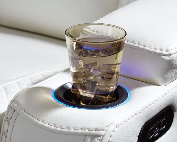 Party Time White Power Reclining Loveseat with Console | 3700418