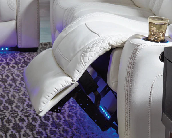 Party Time White Power Reclining Loveseat with Console | 3700418