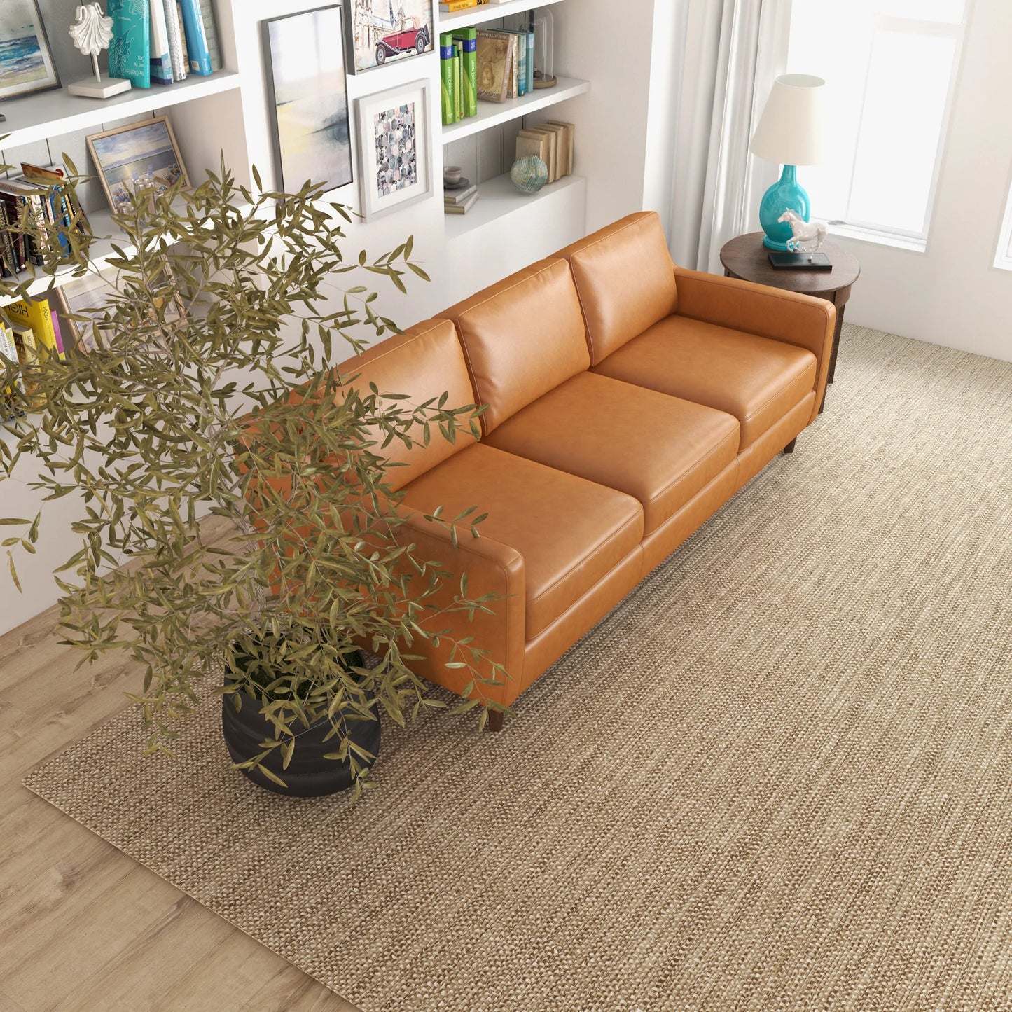 Manhattan Mid Century Modern Leather Sofa