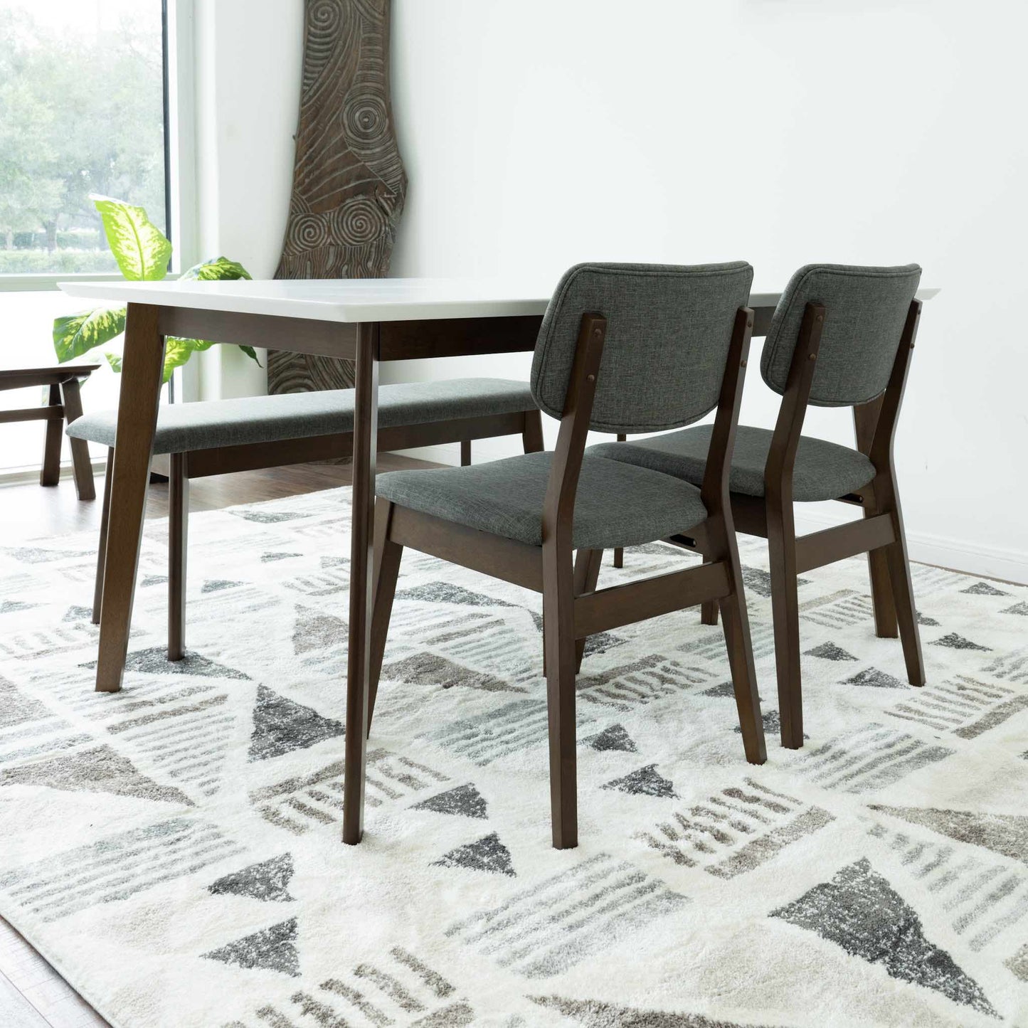 Selena Dining set with 2 Abbott Dining Chairs and 1 Abbott Bench (White)