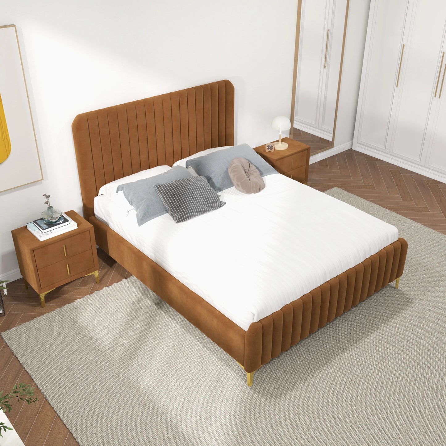 Angela Grey Velvet Platform Bed