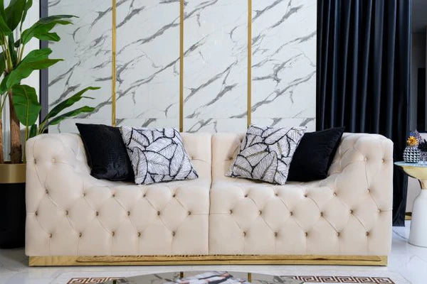 Natalie Ivory Velvet Sofa & Loveseat