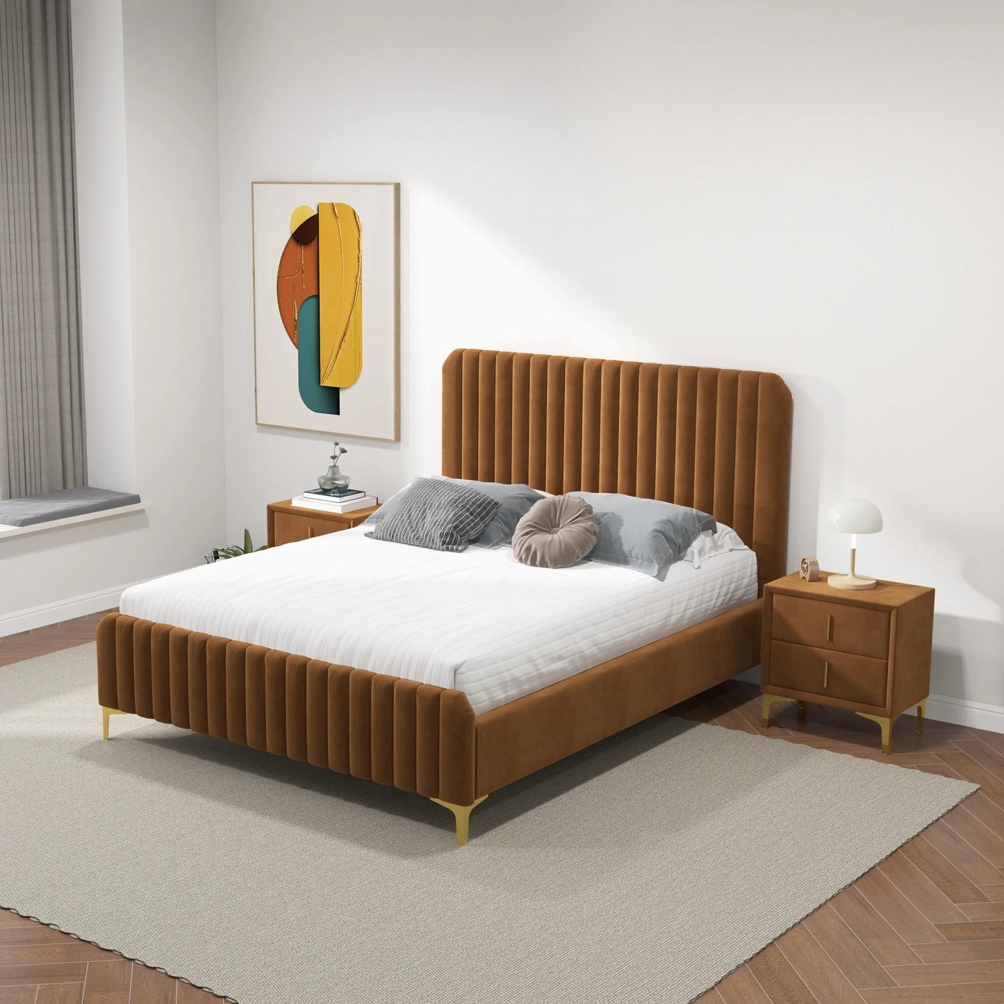 Angela Grey Velvet Platform Bed