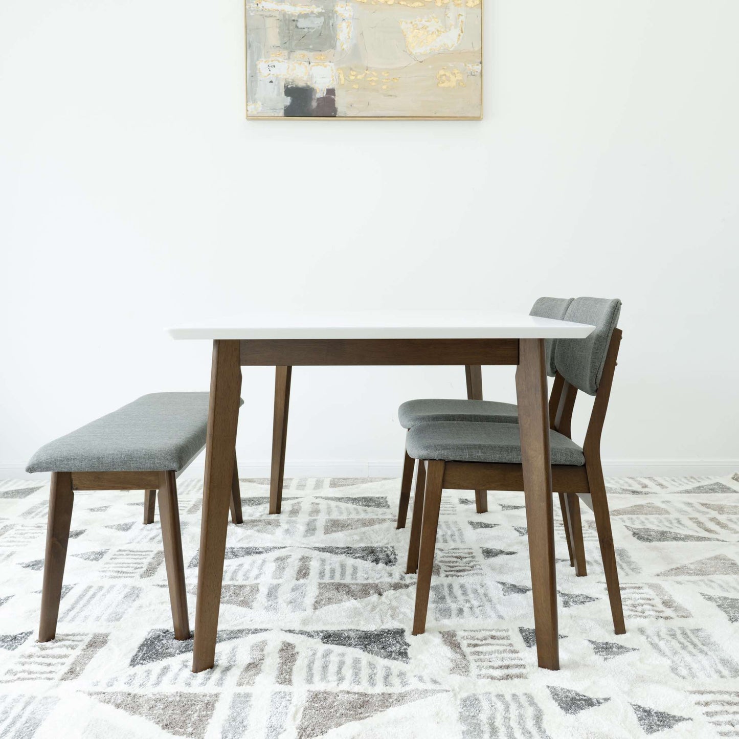 Selena Dining set with 2 Abbott Dining Chairs and 1 Abbott Bench (White)
