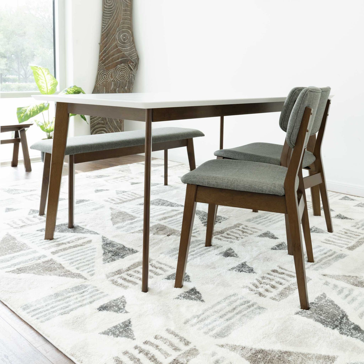Selena Dining set with 2 Abbott Dining Chairs and 1 Abbott Bench (White)