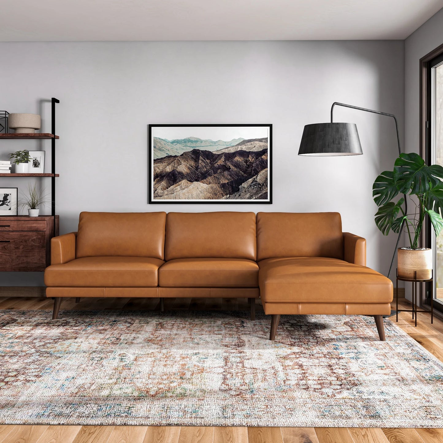 Lorena Sectional Sofa (Tan Leather - Right Facing Chaise)