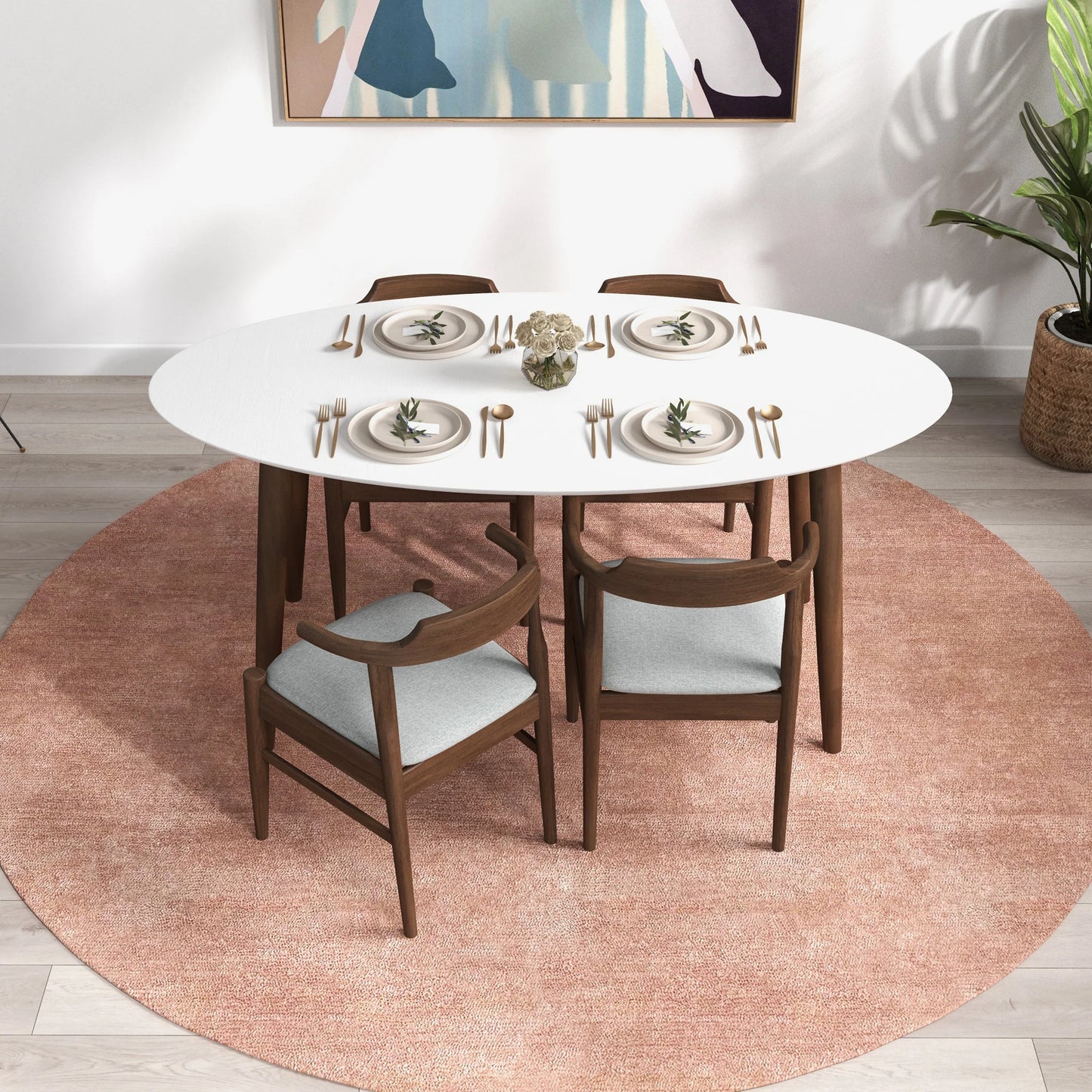 Rixos Dining Table (White Top) Zola Chair (Grey) Set of 4
