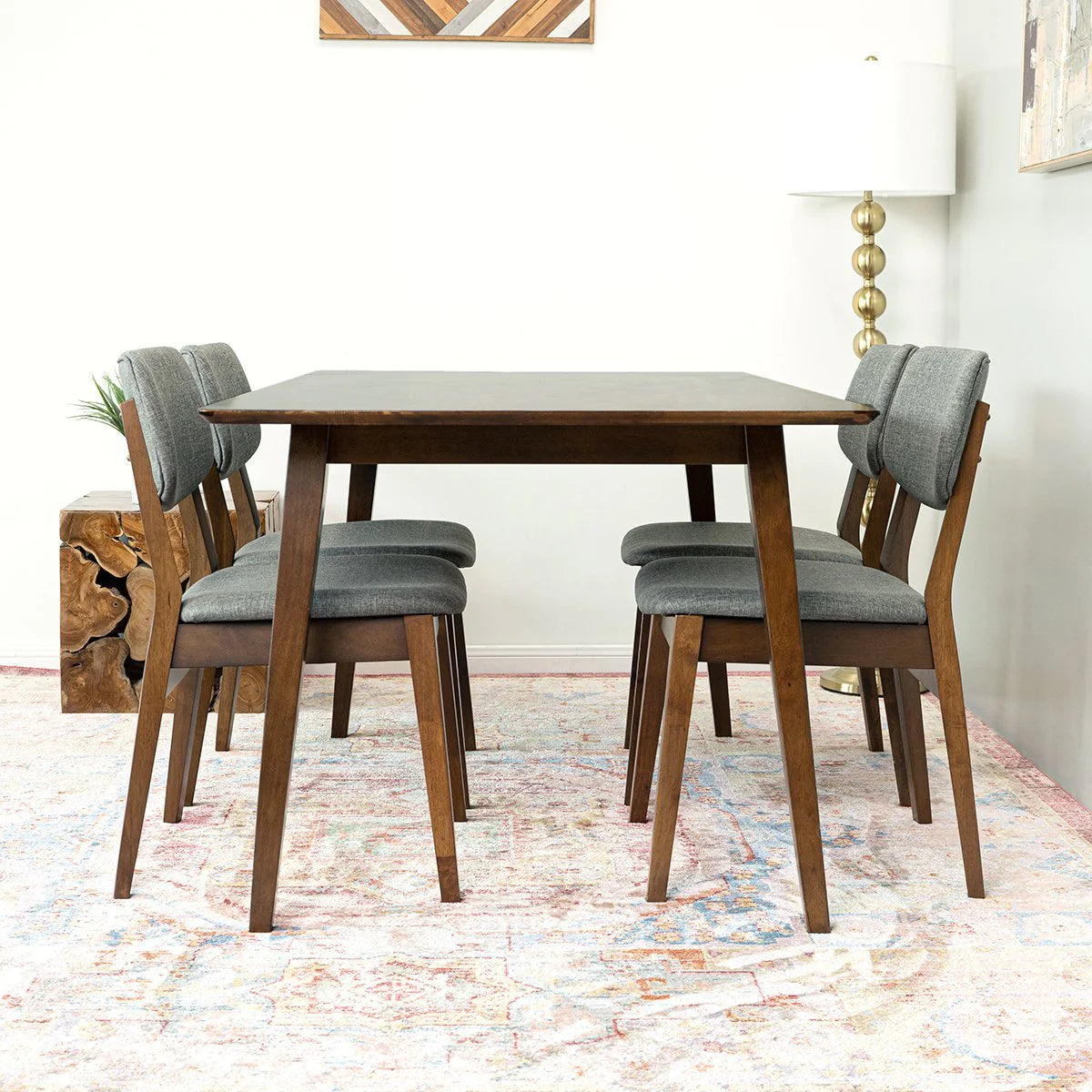 Alpine Large Dining set with 4 Abott Dining Chairs (Walnut)