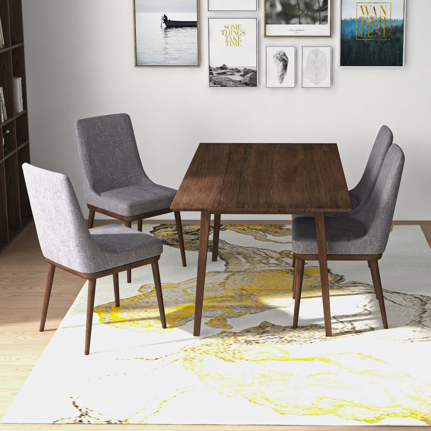 Adira (Small - Walnut) Dining Set with 4 Brighton (Grey) Dining Chairs