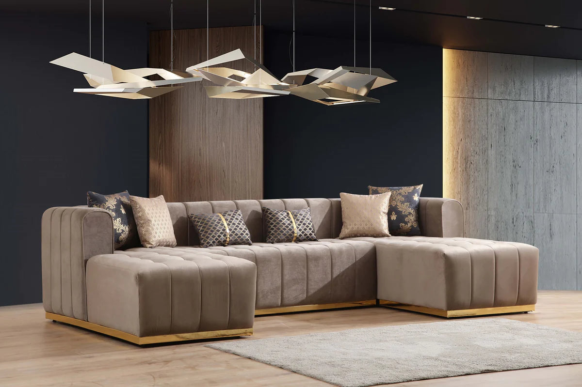 Siesta U Double Chase Sectional Velvet Upholstery- Mink