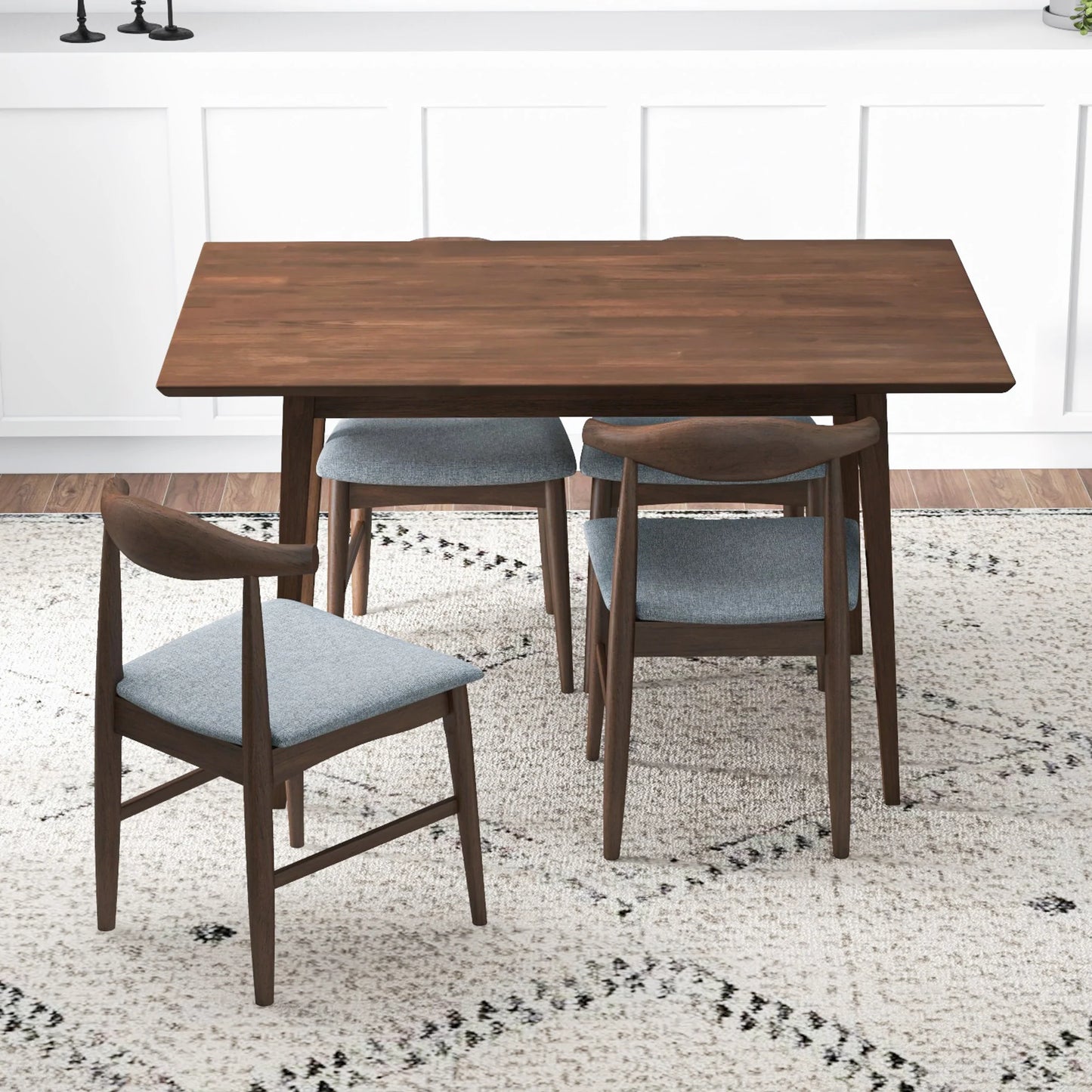 Adira (Small - Walnut) Dining Set with 4 Winston (Grey) Dining Chairs