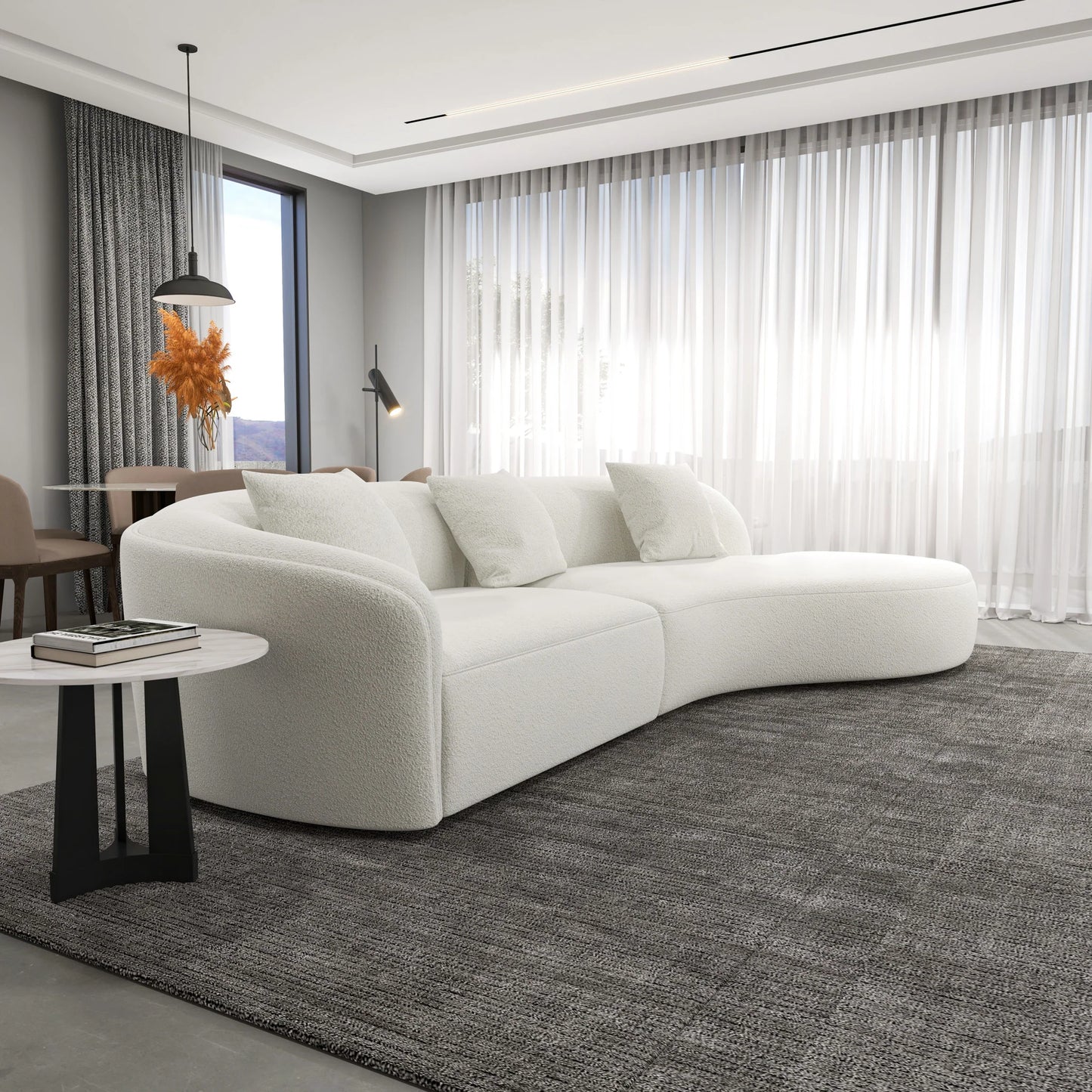 Galleria Japandi Style Curvy Sectional Sofa (Ivory Boucle)