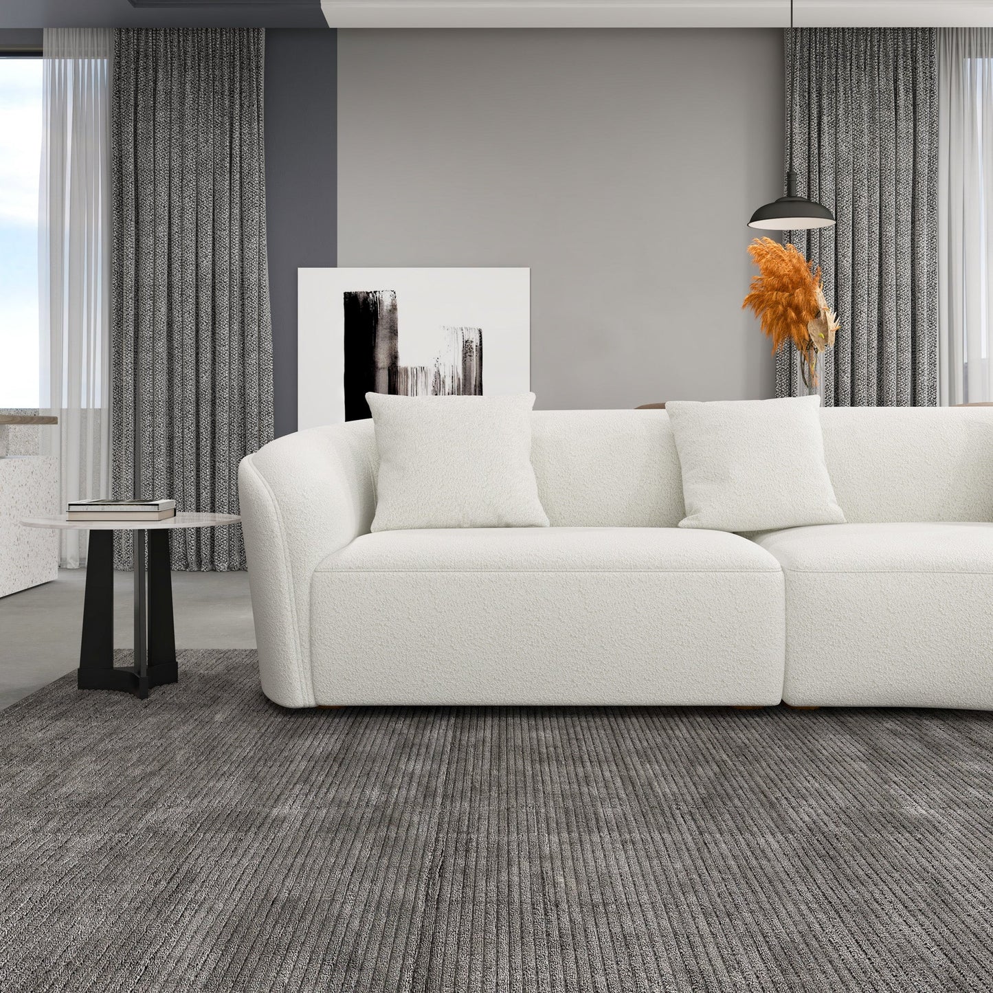 Galleria Japandi Style Curvy Sectional Sofa (Ivory Boucle)