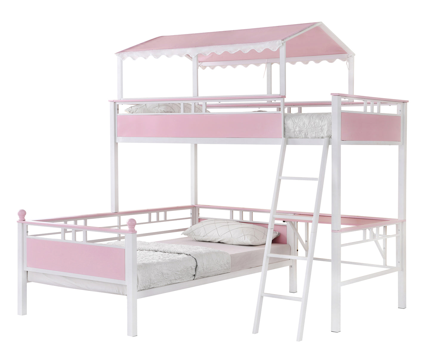Alexia Twin Over Twin Workstation Bunk Bed Pink And White - 400119