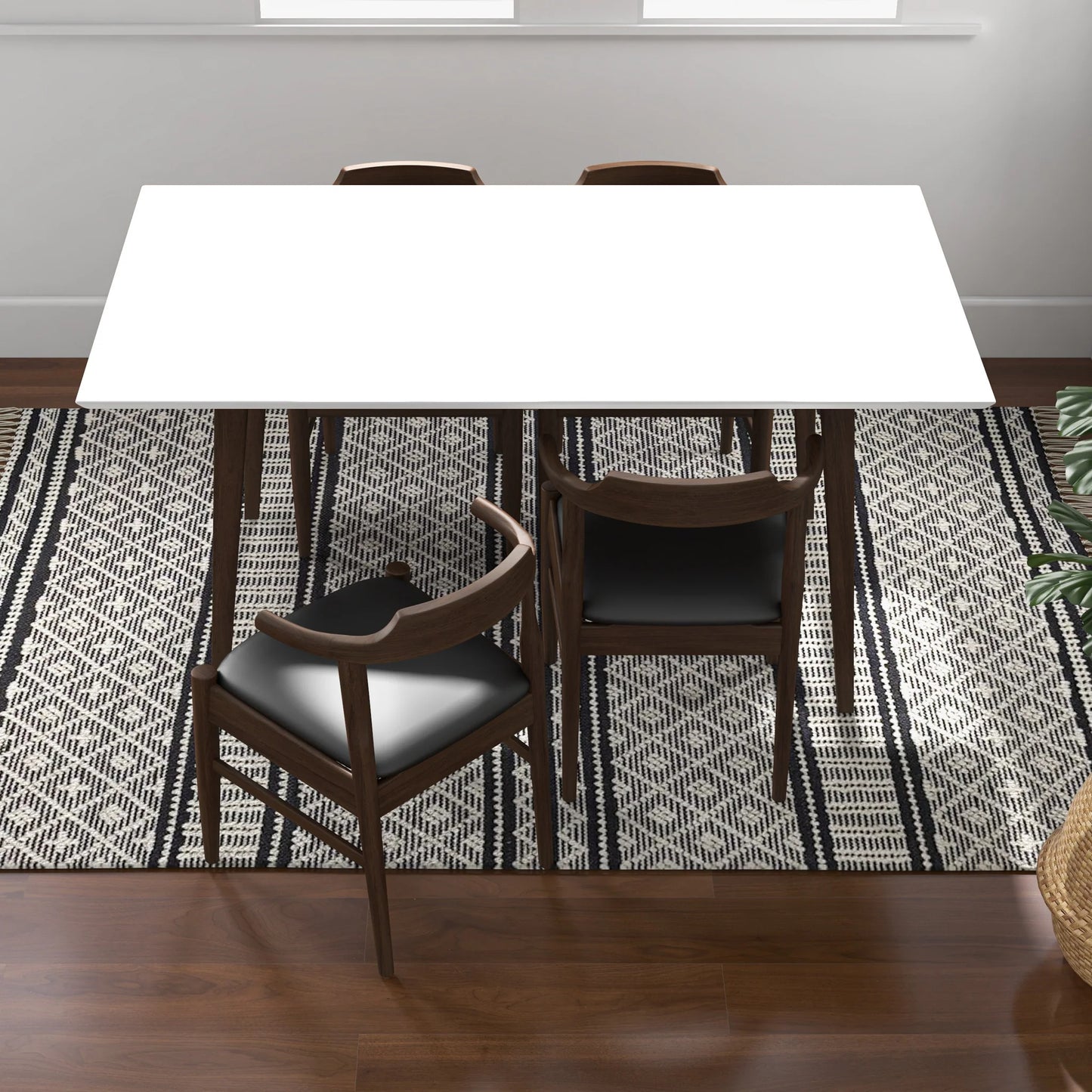 Alpine (Large - White) Dining Set with 4 Sterling (Black Leather) Dining Chairs