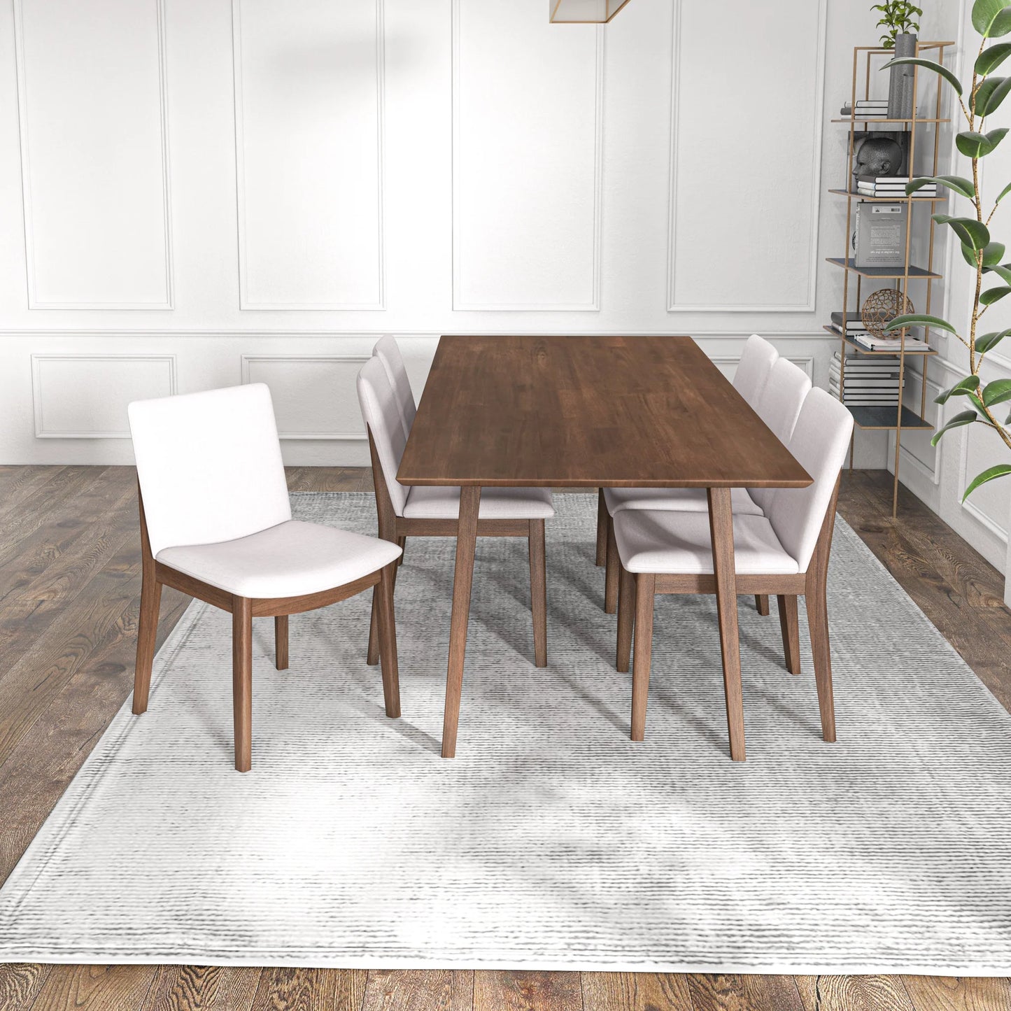 Adira (XLarge - Walnut) Dining Set with 6 Virginia (Beige) Dining Chairs