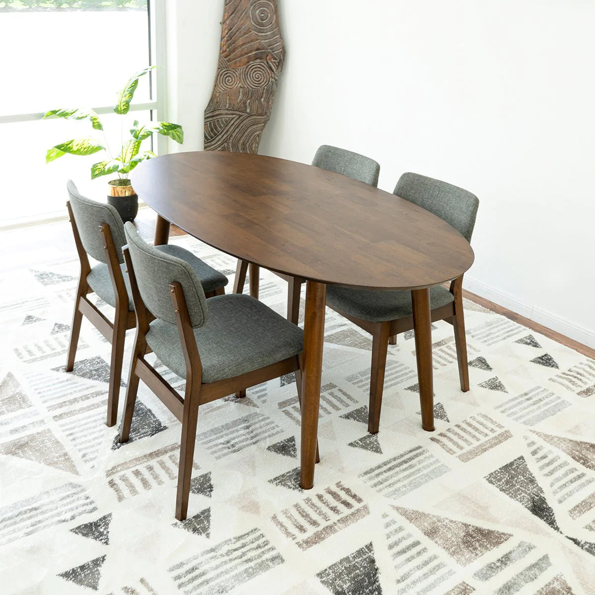 Rixos (Walnut) Oval Dining Set with 4 Abbot Dining Chairs