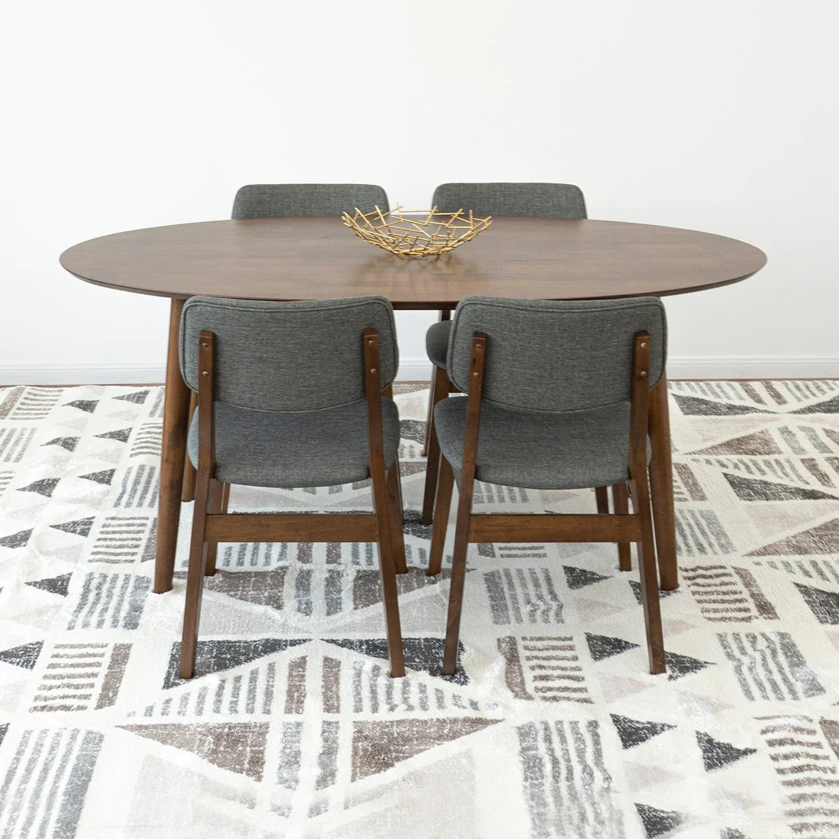 Rixos (Walnut) Oval Dining Set with 4 Abbot Dining Chairs