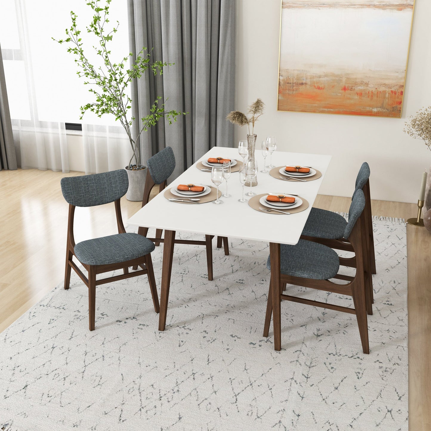 Alpine (Large-White Top) Dining Set with 4 Collins Dining Chairs