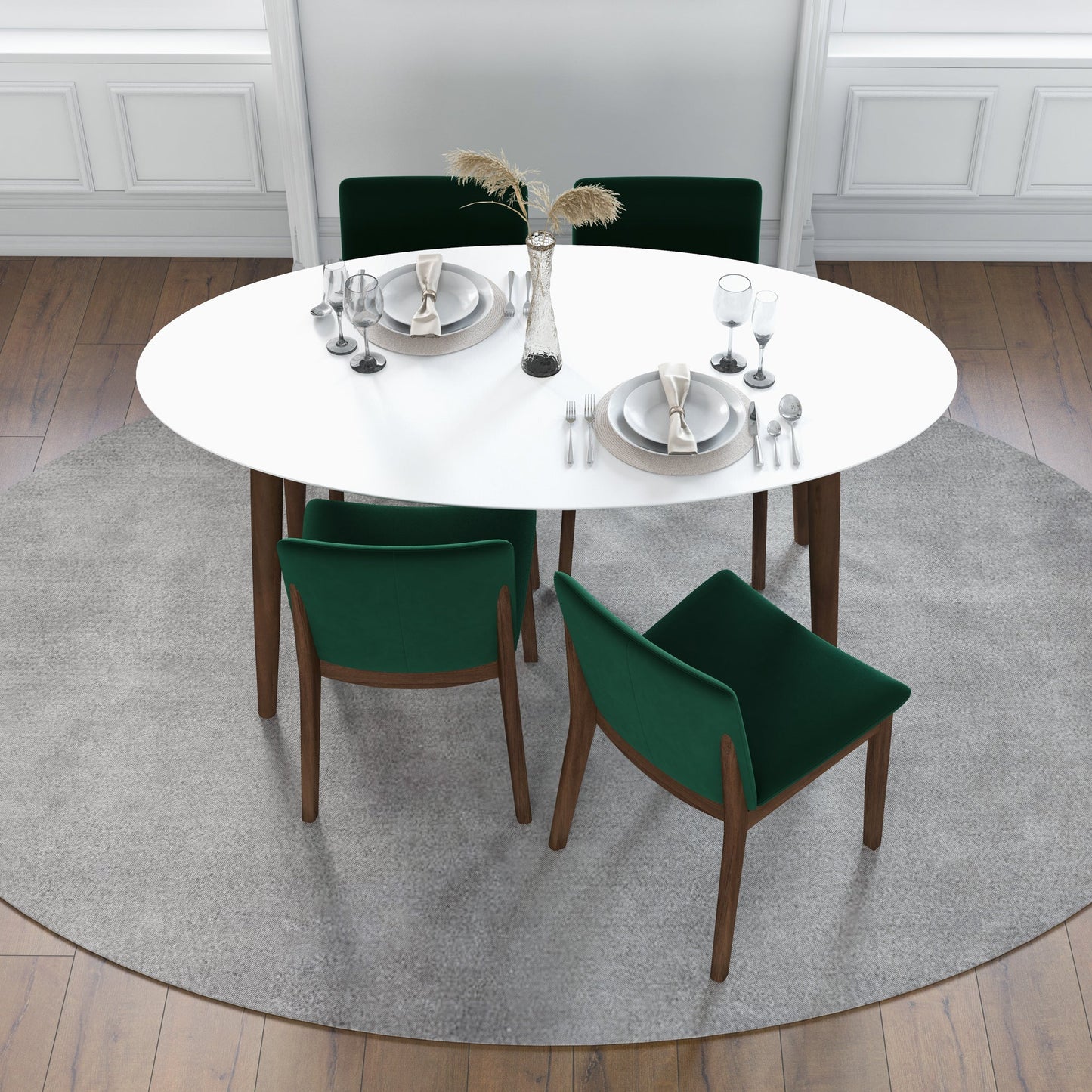 Rixos (White) Dining set with 4 Virginia (Green Velvet) Dining Chairs