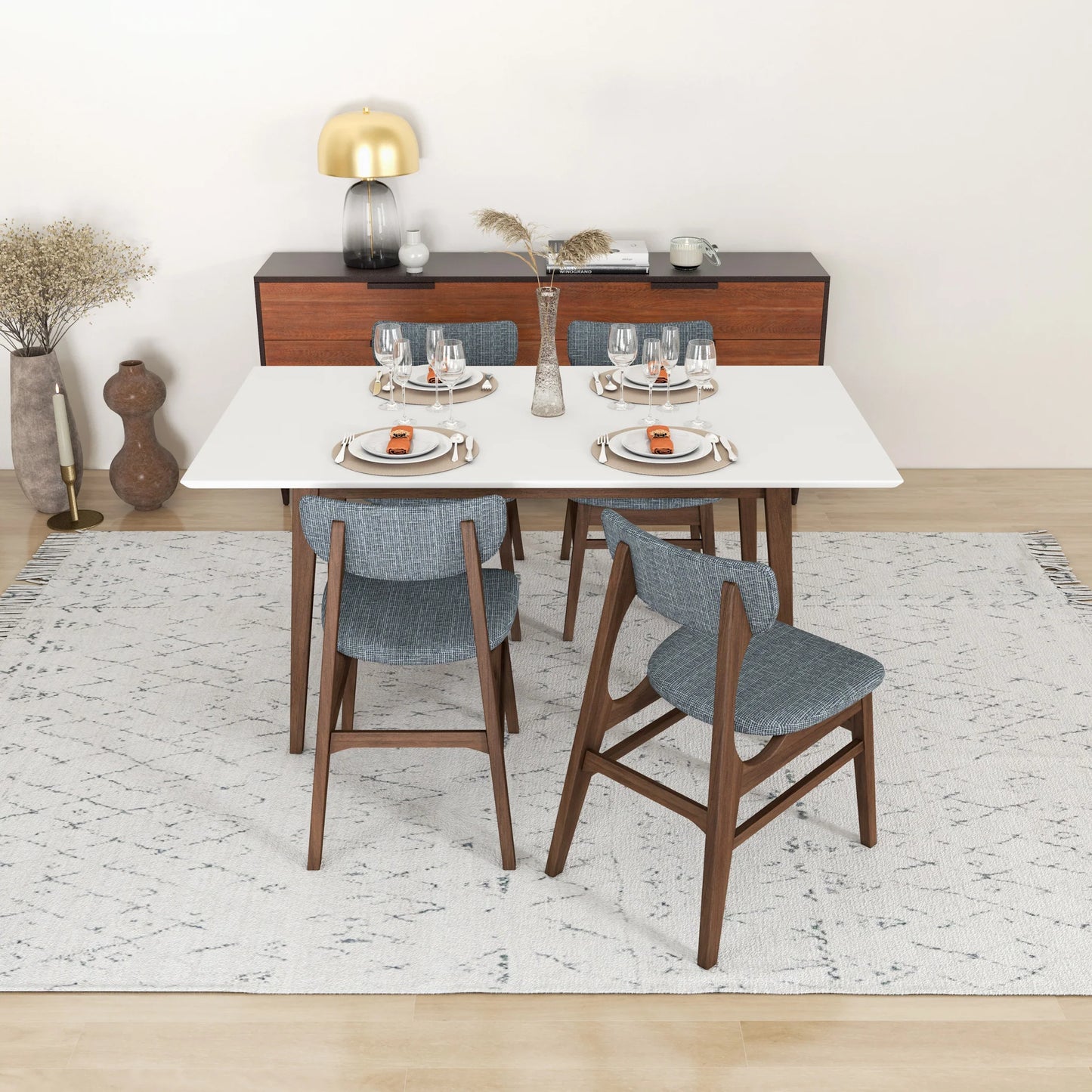 Alpine (Large-White Top) Dining Set with 4 Collins Dining Chairs
