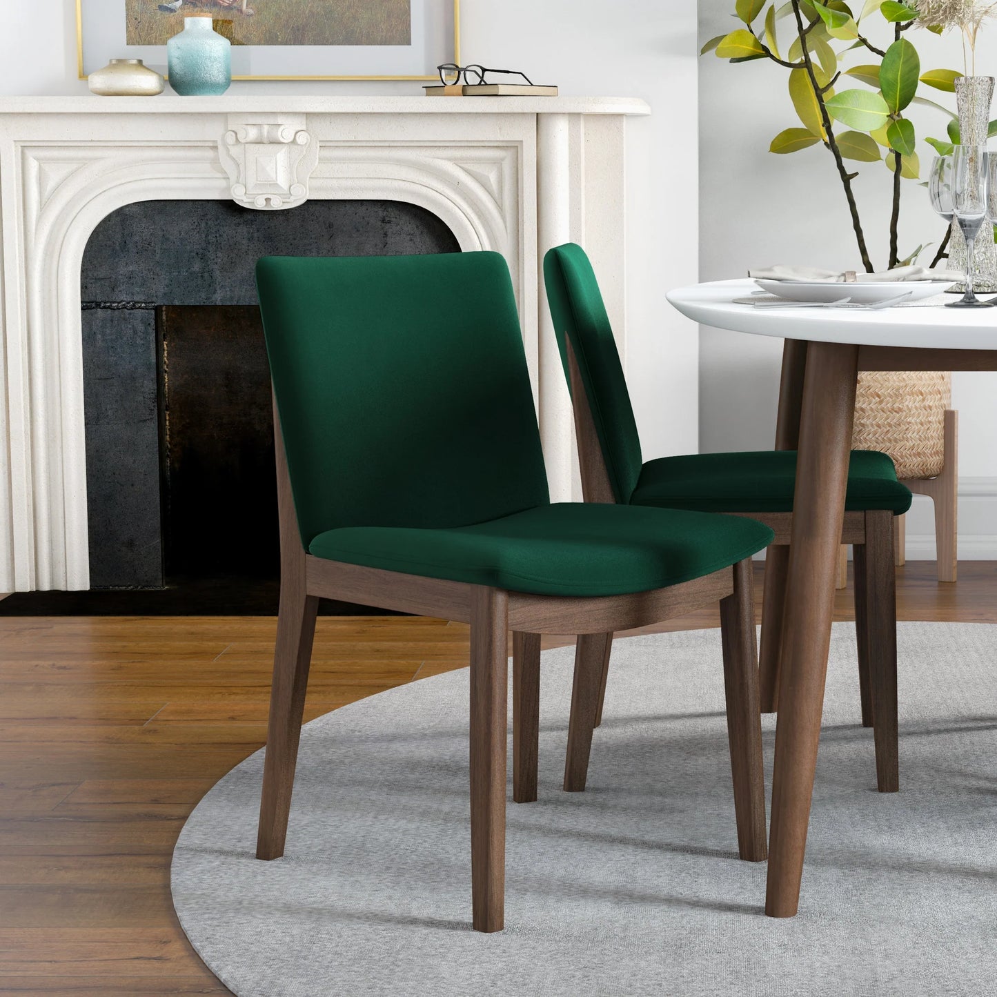 Rixos (White) Dining set with 4 Virginia (Green Velvet) Dining Chairs
