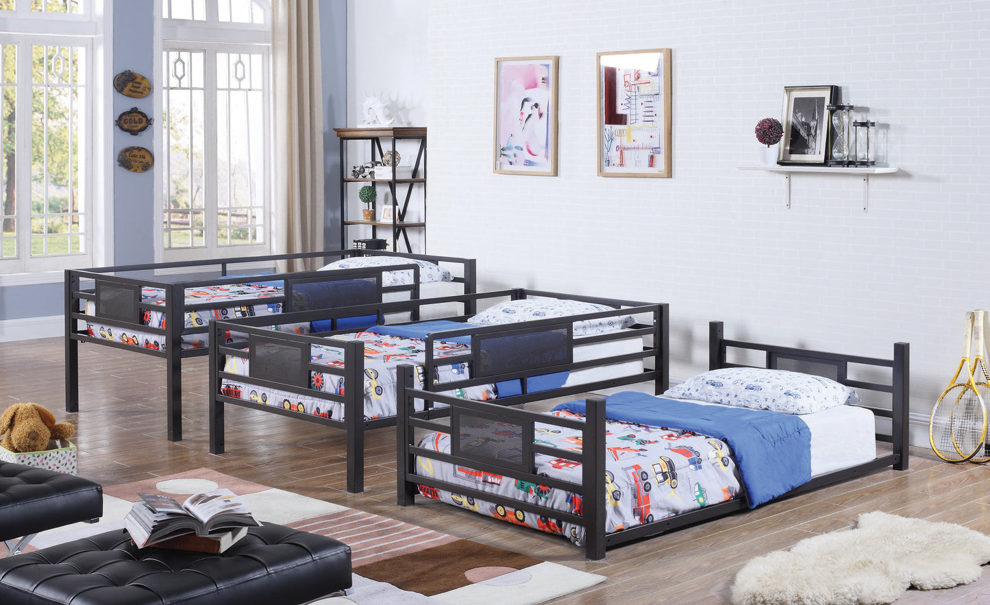 Rogen Twin Triple Bunk Bed Dark Bronze  - 460394T