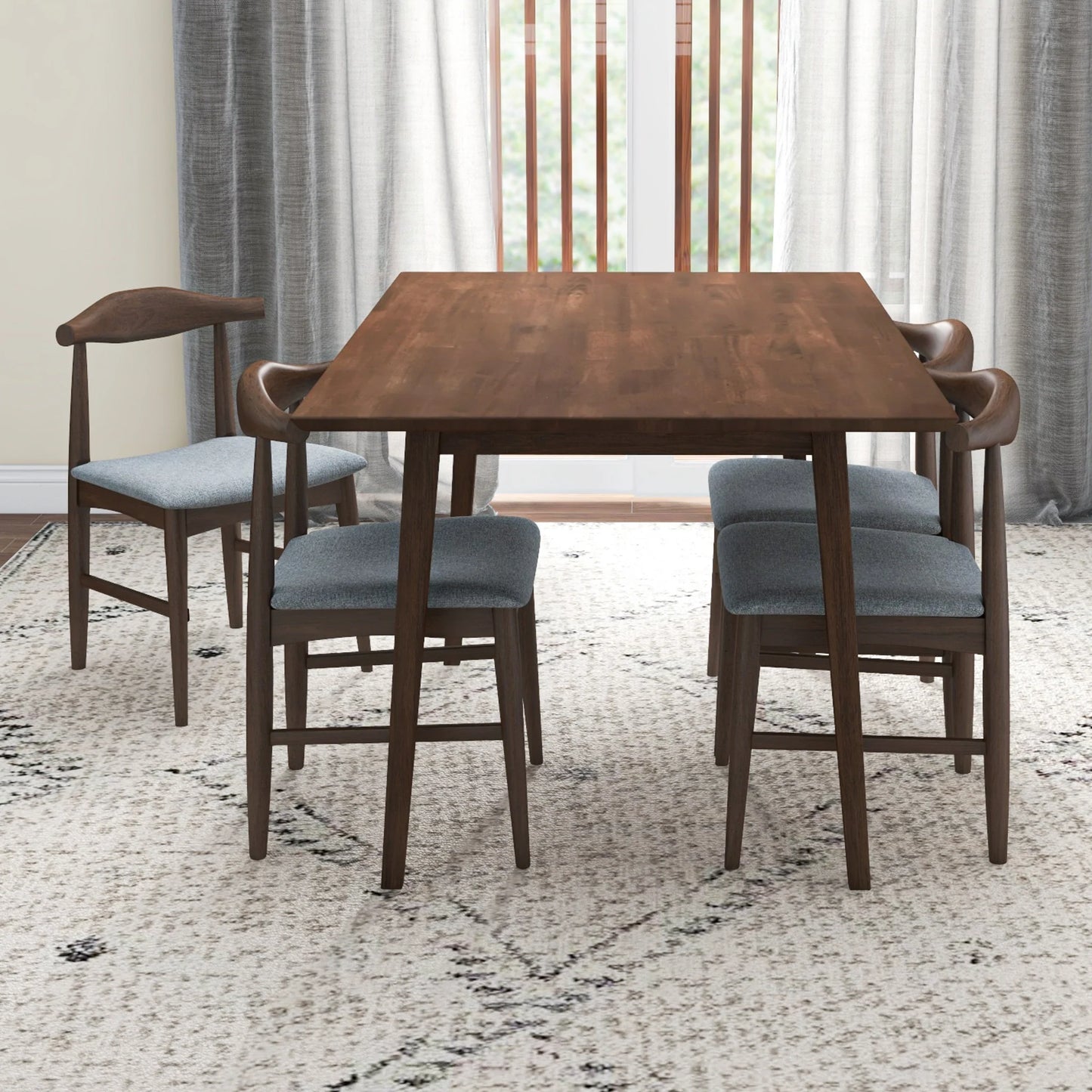 Adira (Small - Walnut) Dining Set with 4 Winston (Grey) Dining Chairs