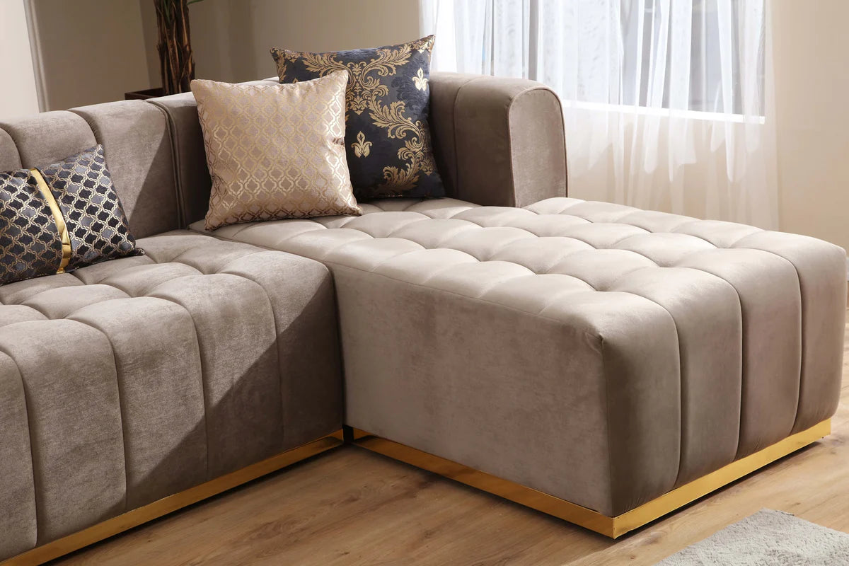 Siesta U Double Chase Sectional Velvet Upholstery- Mink