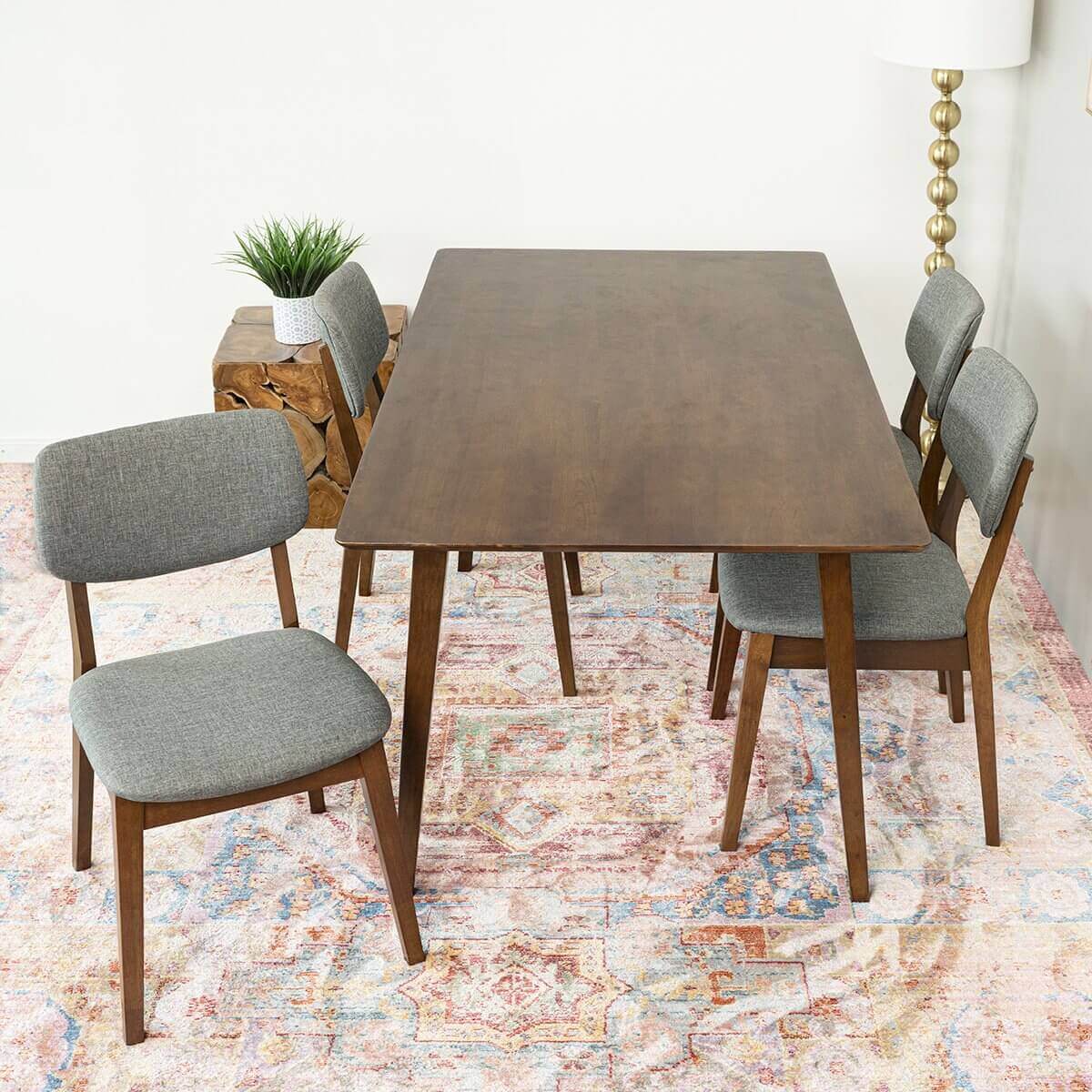 Alpine Large Dining set with 4 Abott Dining Chairs (Walnut)